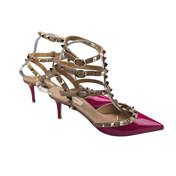 VALENTINO GARAVANI Rockstud 65 Caged Dark Pink Patent Leather Pumps - Picture 5 of 11